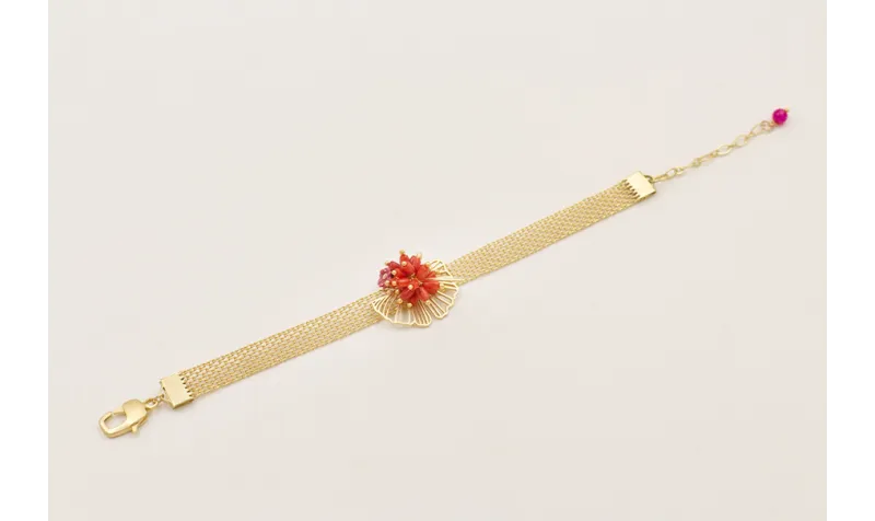 Pulsera cadena malla con burruño tubitos coral, fl