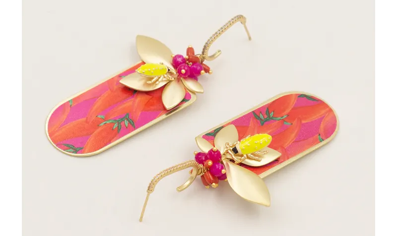 Pendientes perno semo ovalado con brillos colgante