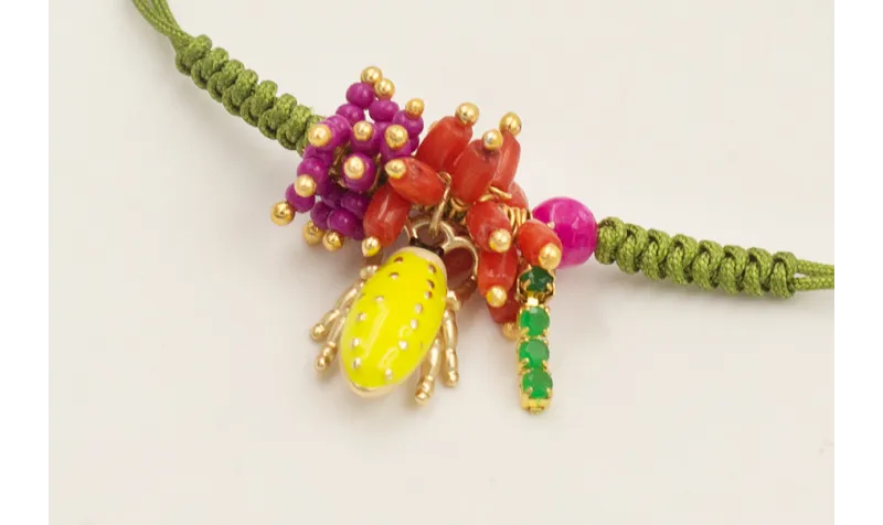 Pulsera hilo verde oliva con nudo serpiente, burru