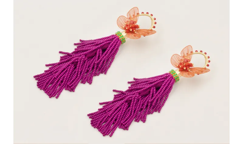 Pendientes fleco abalorio cardenal con mariposas n