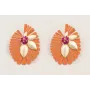 Pendientes flor pétalos esmaltado coral con ramill