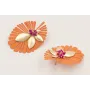 Pendientes flor pétalos esmaltado coral con ramill