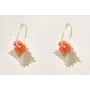 Pendientes aro pequeño flor resina coral, hoja res