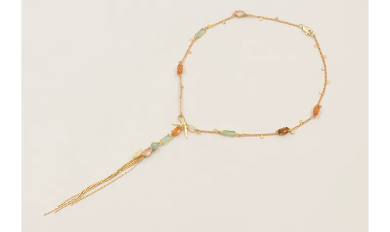 Collar cadena chapitas dorada mate con cabujones d