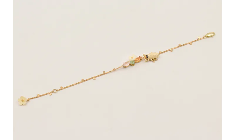 Pulsera cadena chapitas dorada mate con cabujones 