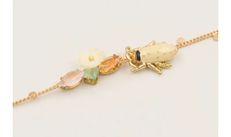 Pulsera cadena chapitas dorada mate con cabujones 