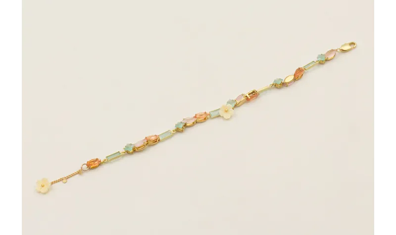 Pulsera cadena chapitas dorada mate con cabujones 