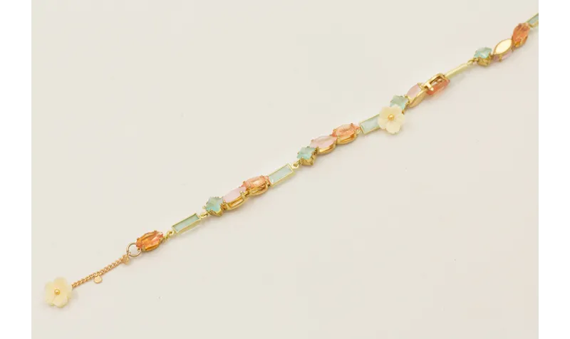 Pulsera cadena chapitas dorada mate con cabujones 