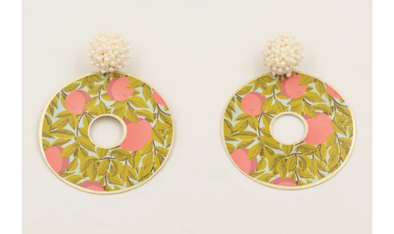 Pendientes perno disco abalorio perladao con colga