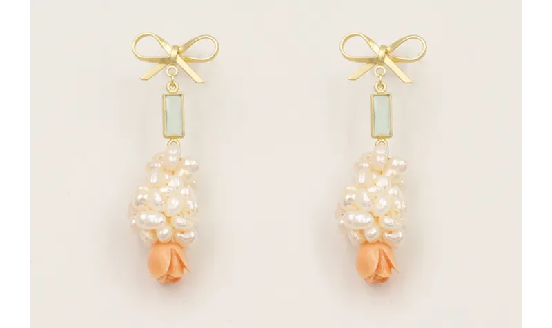 Pendientes lazada con entrepieza cristal agua oro 