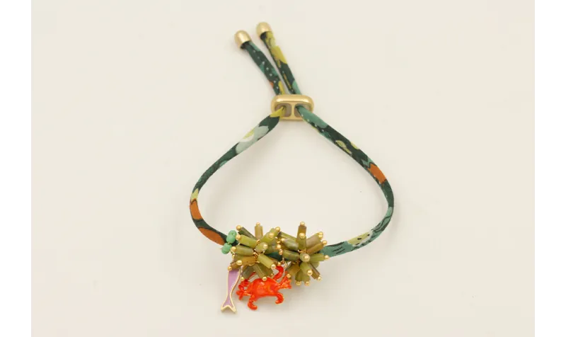 Pulsera liberti flores tonos verdes con burruño mi