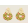 Pendientes discos rayados esmalte beige con colgan