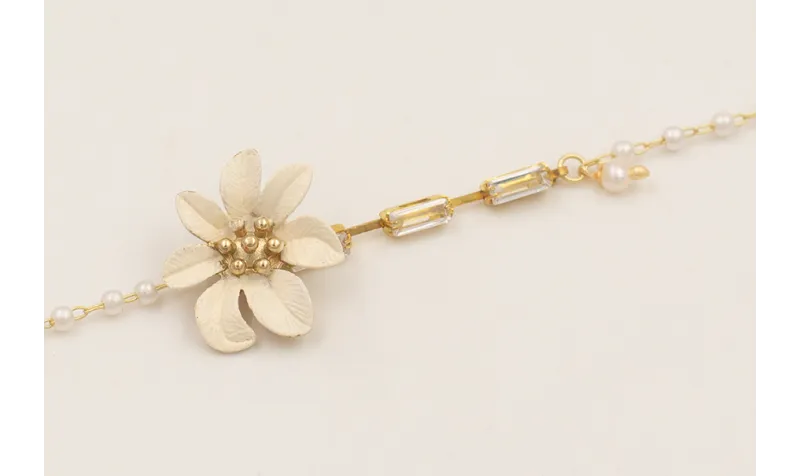 Pulsera cadena perlas, cadena strass bagette crist