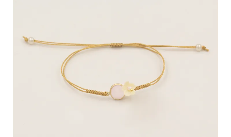 Pulsera hilo dorado con nudo serpiente, brillo ros