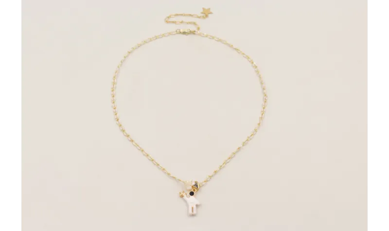 Collar cadena eslabón esmaltado blanco con colgant