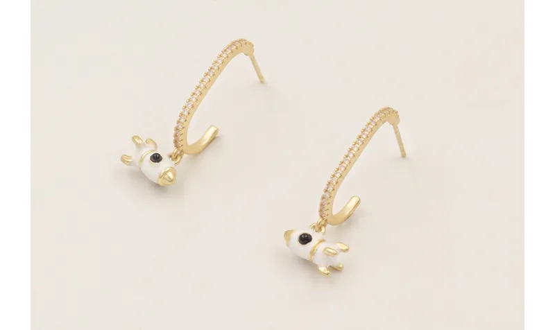 Pendientes colgante cohete esmaltado blanco y negr