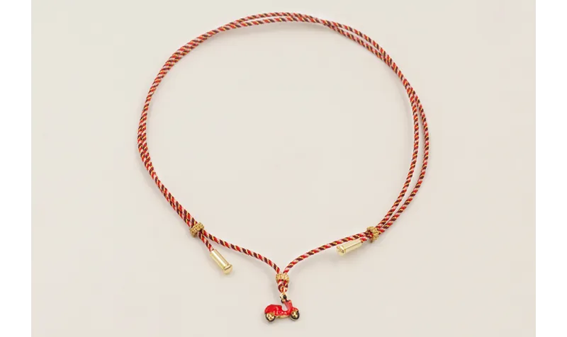 Collar driza hilo metálico rojizo y rosa,nudos mac