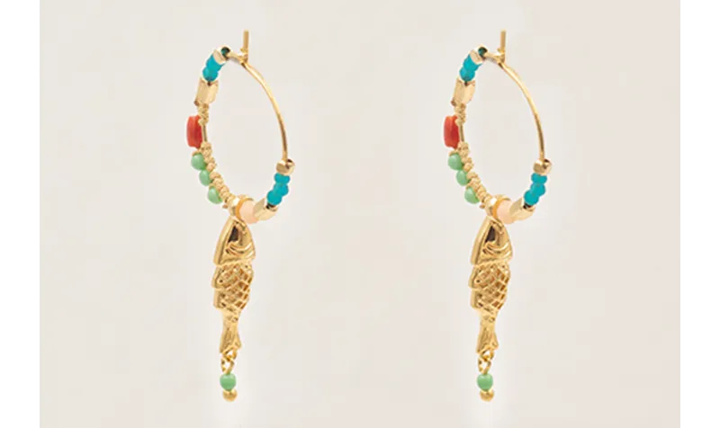 Pendientes ORO18K pez colgando con semipreciosas a