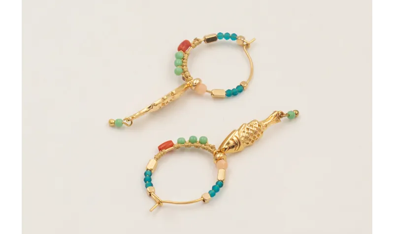 Pendientes ORO18K pez colgando con semipreciosas a