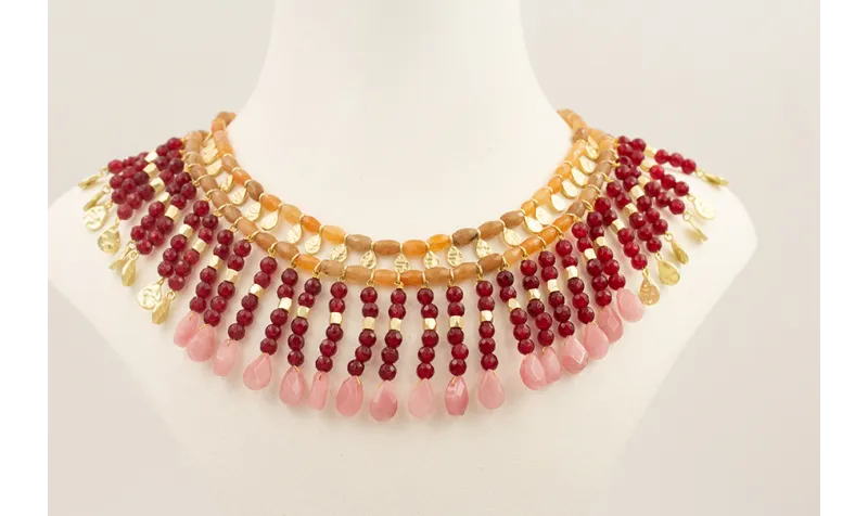 Collar semipreciosas facetadas jade granate, ovalo