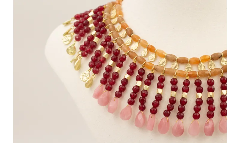 Collar semipreciosas facetadas jade granate, ovalo