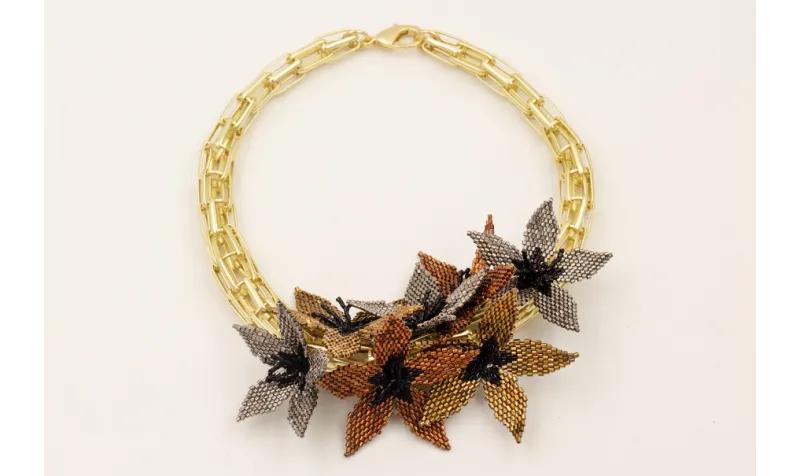 Collar completo piezas tubulares dorado mate con f