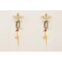 Pendientes perno flor beige eslabón jade gris con 
