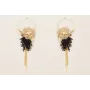 Pendientes aro con flora alambre esmalte beige, fl