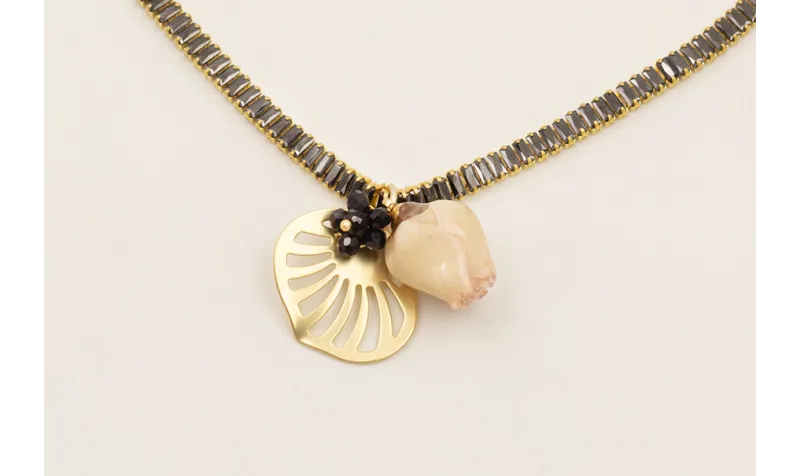 Collar cadena strass rectangular negra con colgant