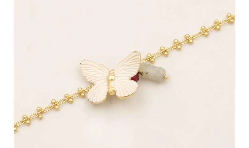 Pulsera cadena entrelazada 2 bolas dorado mate con