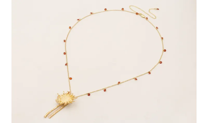 Collar cadena cristales marrones, colgante girasol