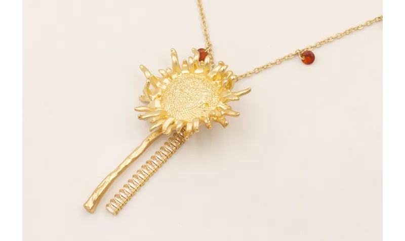 Collar cadena cristales marrones, colgante girasol