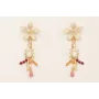 Pendientes flor esmaltada beige, cadena strass rec