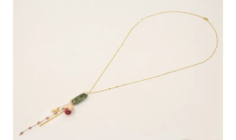 Collar largo cadena chapitas dorada mate con eslab