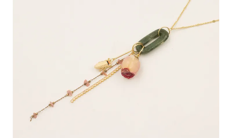 Collar largo cadena chapitas dorada mate con eslab