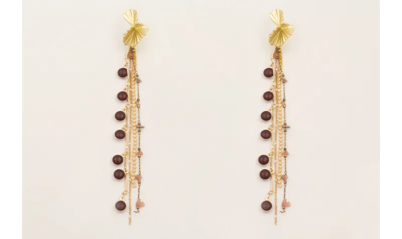 Pendientes perno retorcido dorado mate con flecos 