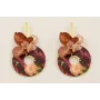 Pendientes disco flores rosas y granates, flor gra