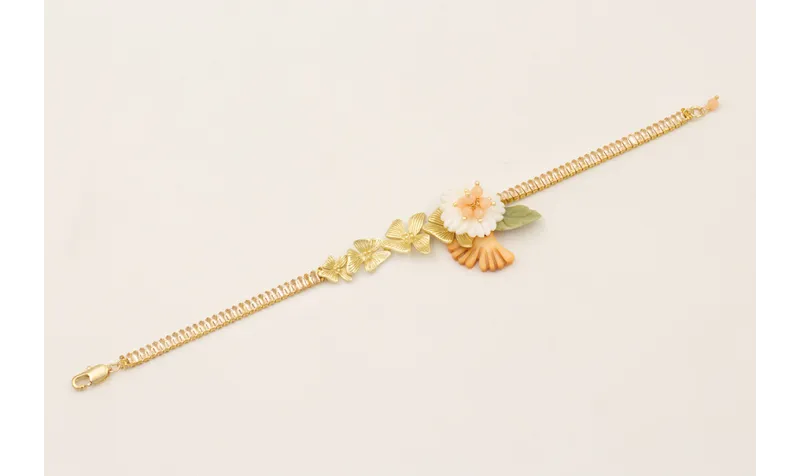 Pulsera cadena strass rectangular cristal, flores 