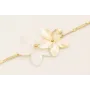 Pulsera cadena listones dorado mate con 2 flores d