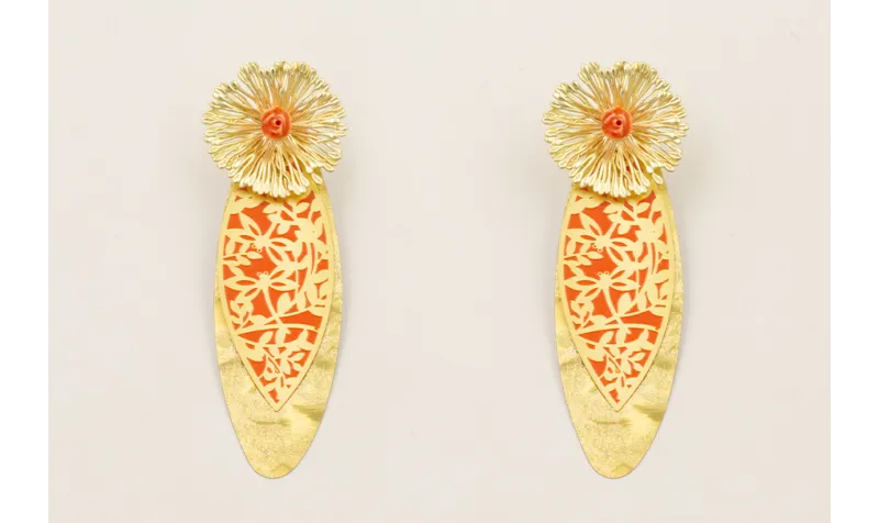 Pendientes flor grande con flor de resina coral, c