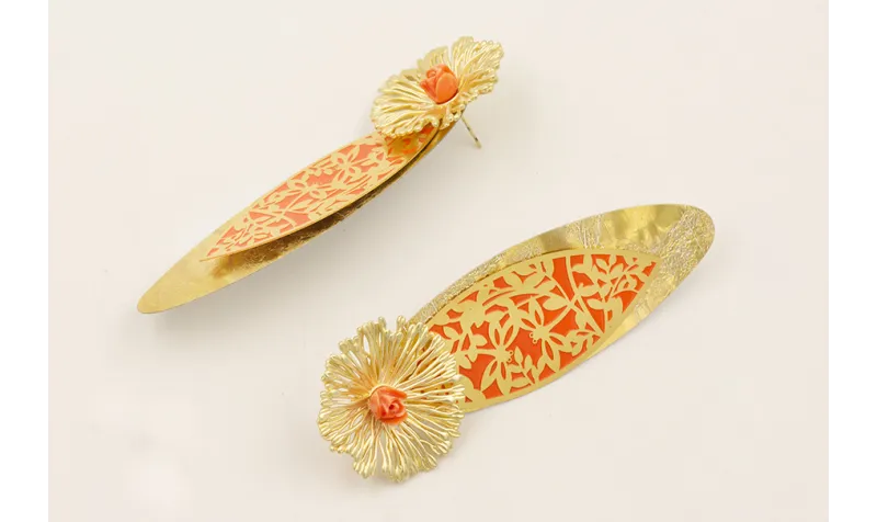 Pendientes flor grande con flor de resina coral, c