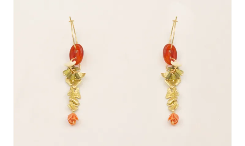 Pendientes aro pequeño, eslabón jade marrón, trio 