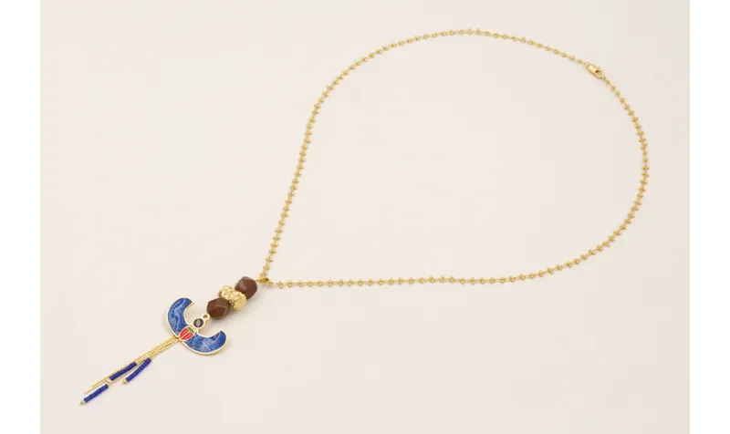 Collar esfinge egipcia esmalte azul, facetadas mar