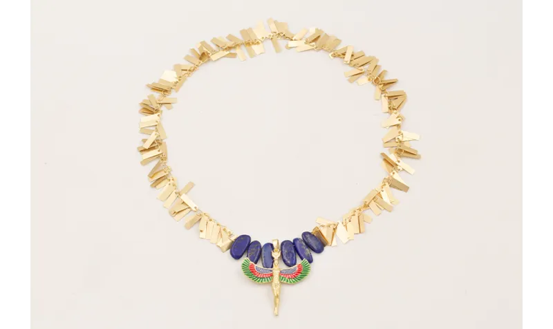 Collar cadena listones dorados mate con gotas lapí