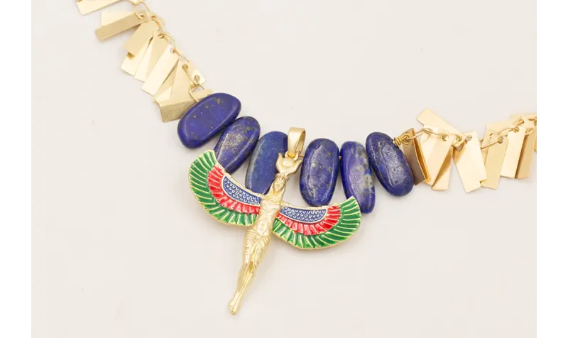 Collar cadena listones dorados mate con gotas lapí