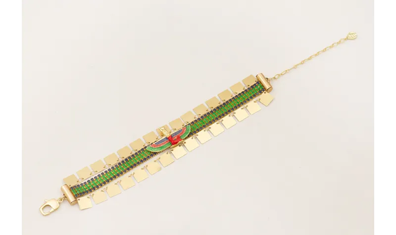 Pulsera cadena de strass verde y azul marino con c