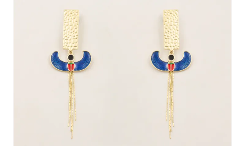 Pendientes esfinge esmaltada azul, negro,rojo con 