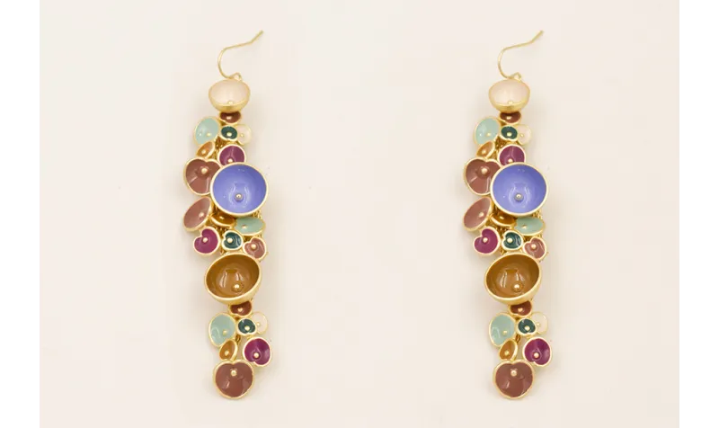 Pendientes malla rombo dorado mate con semi bolas 