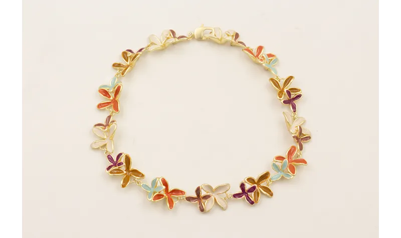 Collar flores dobles esmaltadas turquesa, teja, be