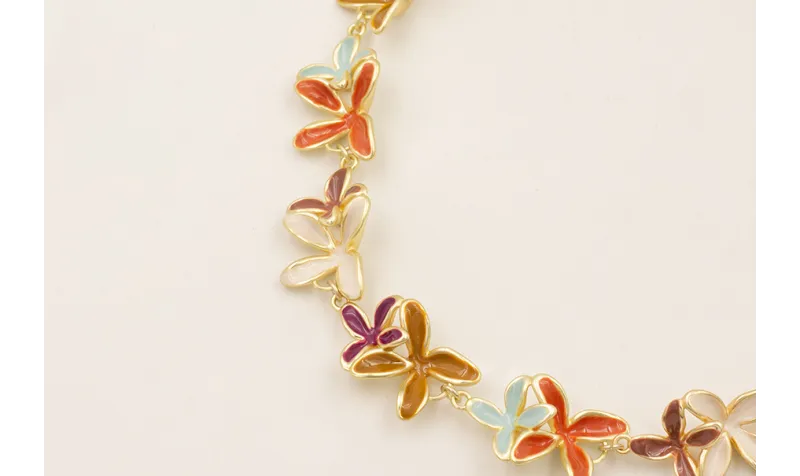 Collar flores dobles esmaltadas turquesa, teja, be